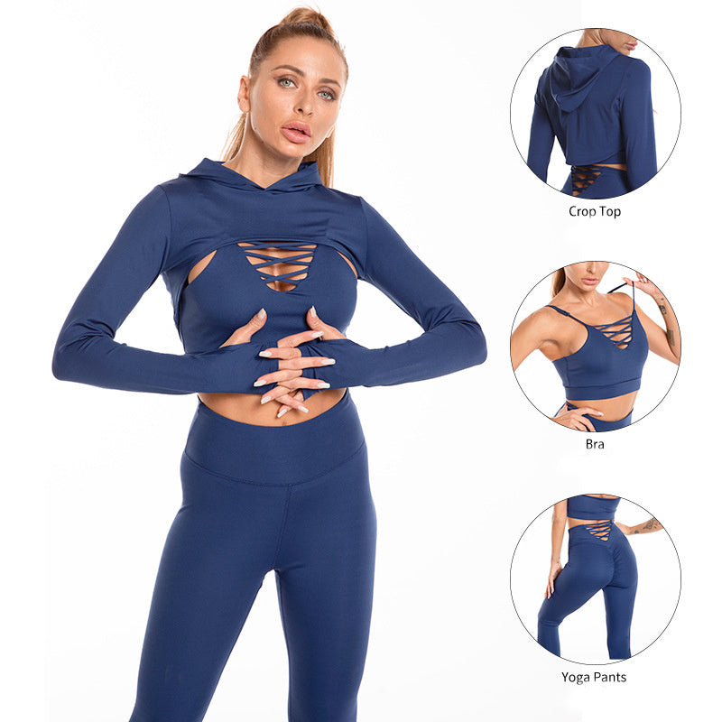 3pcs Sports Suits Long Sleeve Hooded